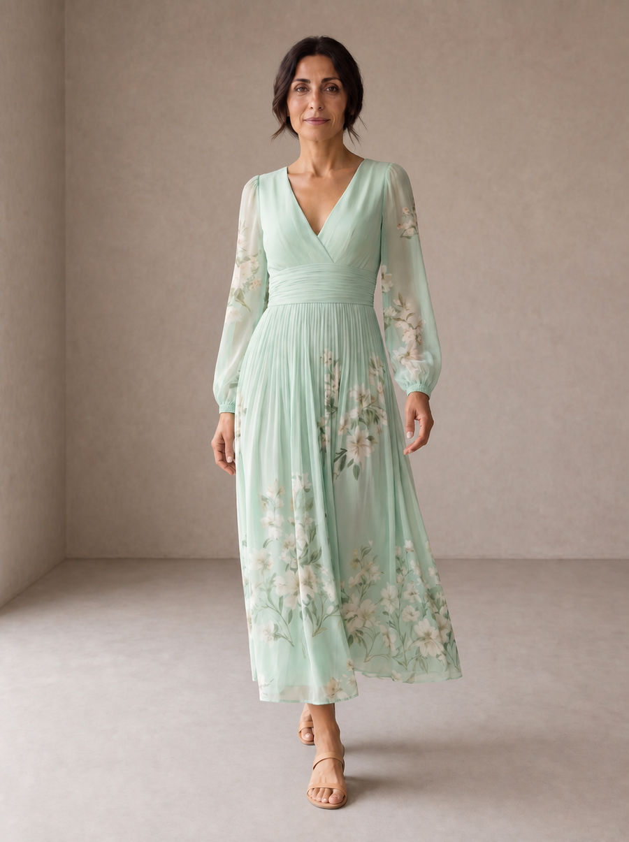 Cisella | Light Green Floral Midi Dress