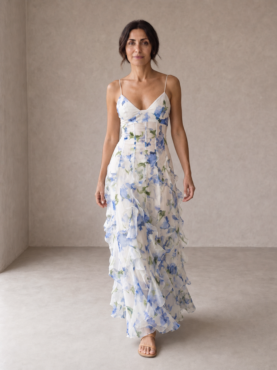 Uri | Floral Midi Dress with Ruffles