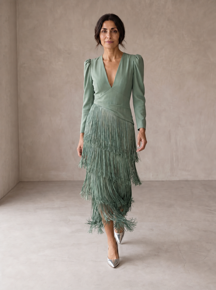Chiara | Elegant Dress with Fringed Sleeves