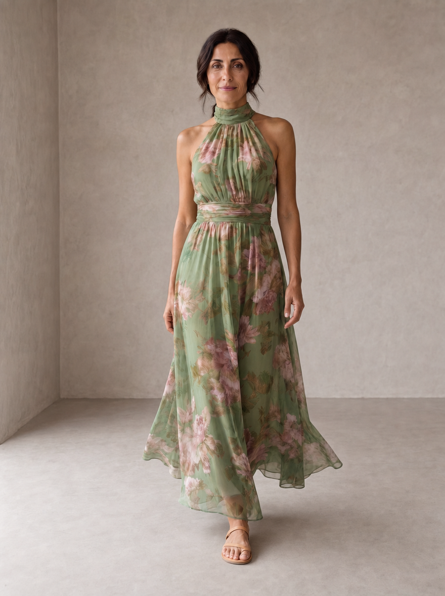 Livia | Elegant Floral Halterneck Maxi Dress