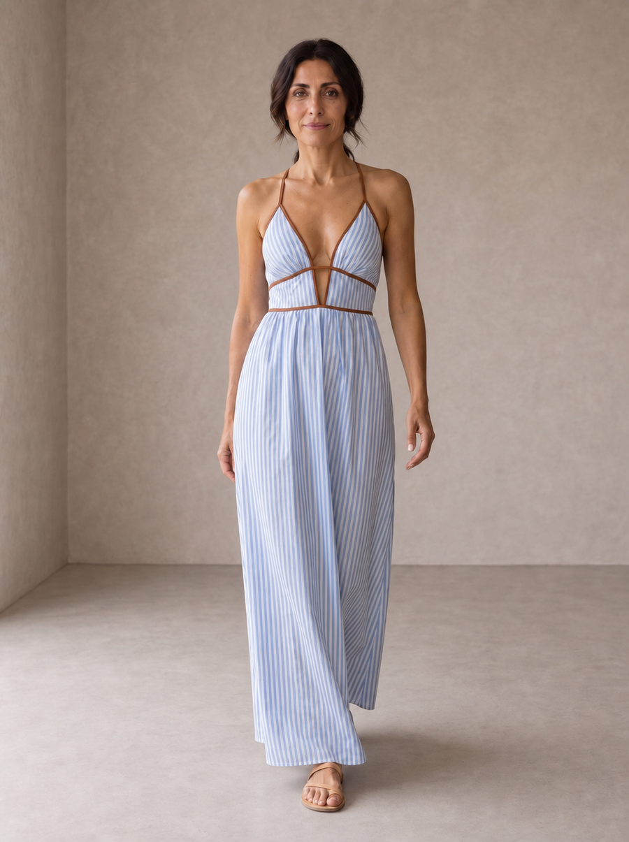 Laurina | Striped Maxi Dress with Cut-Out Neckline