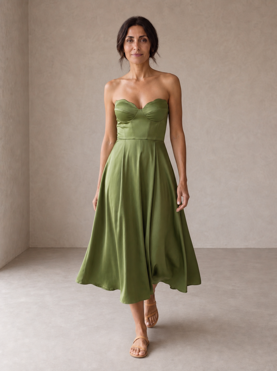 Liora | Elegant Strapless Midi Dress