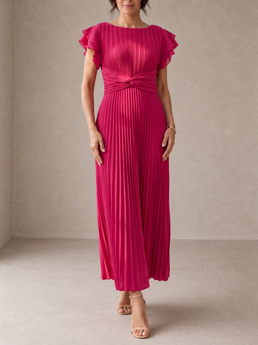 Seraphina | Elegant Pleated Maxi Dress with Knotted Waist