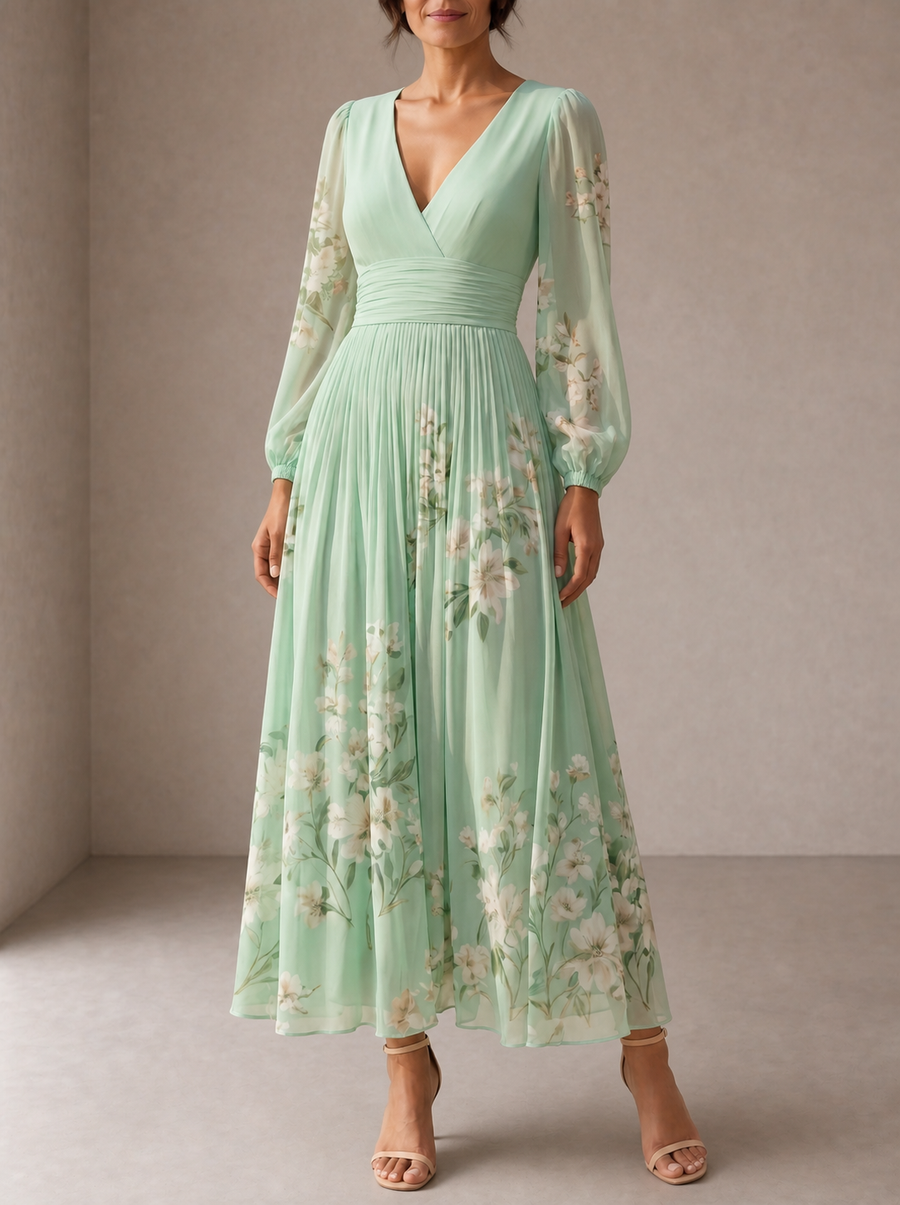 Cisella | Light Green Floral Midi Dress