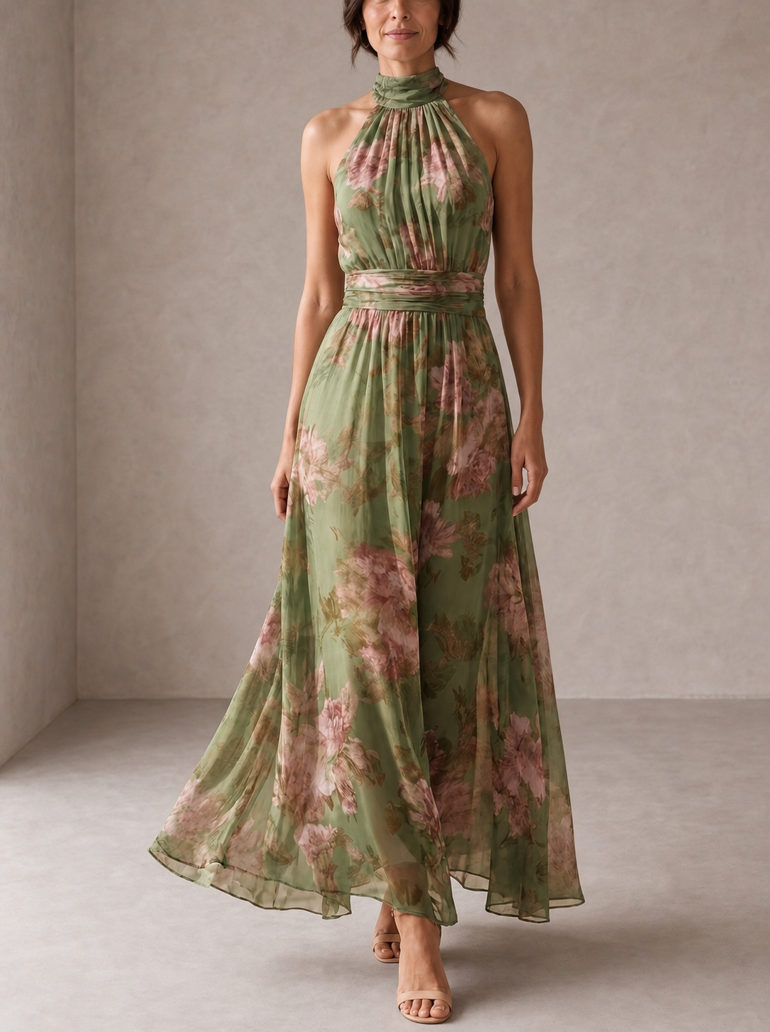 Livia | Elegant Floral Halterneck Maxi Dress