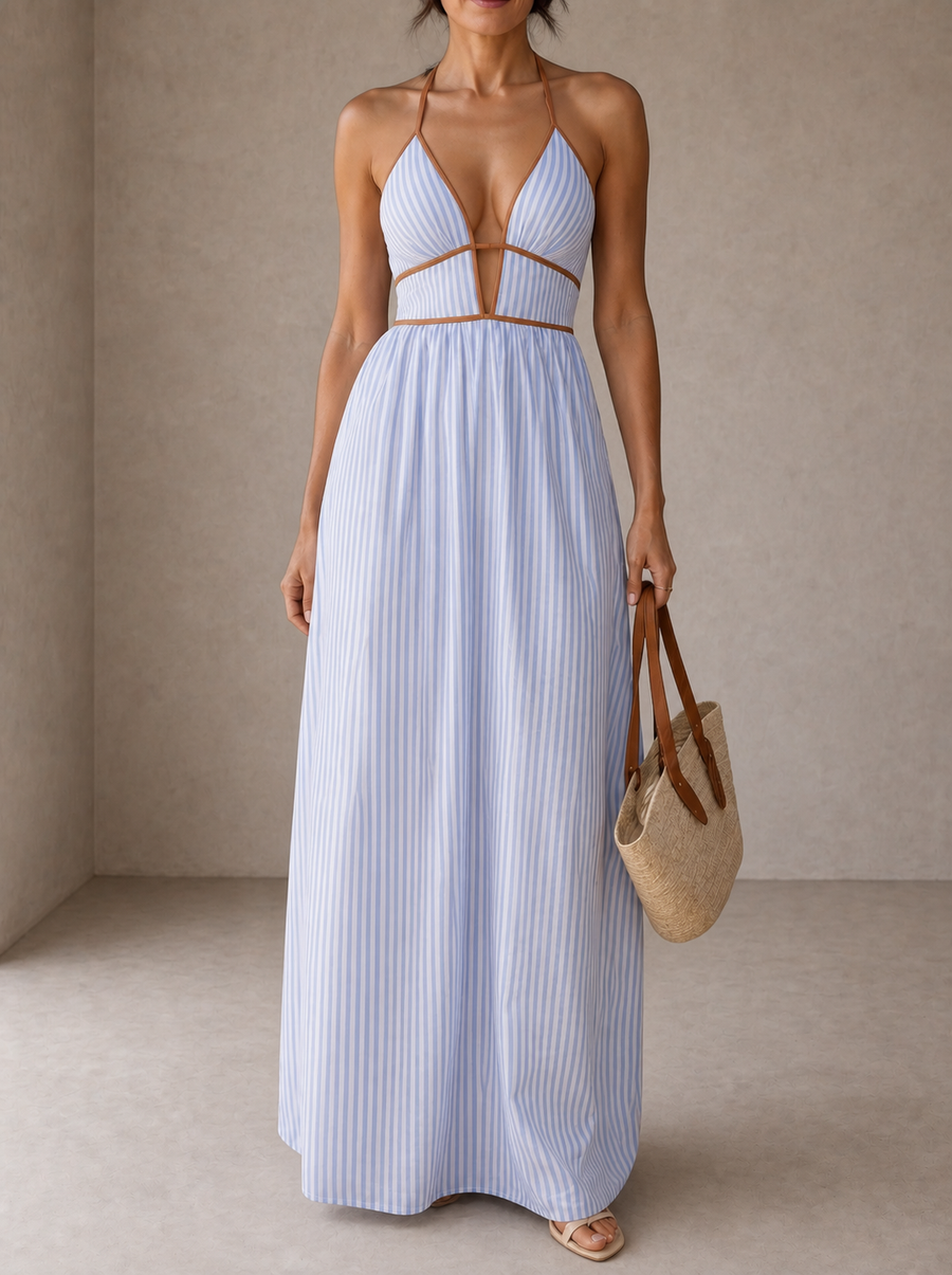 Laurina | Striped Maxi Dress with Cut-Out Neckline