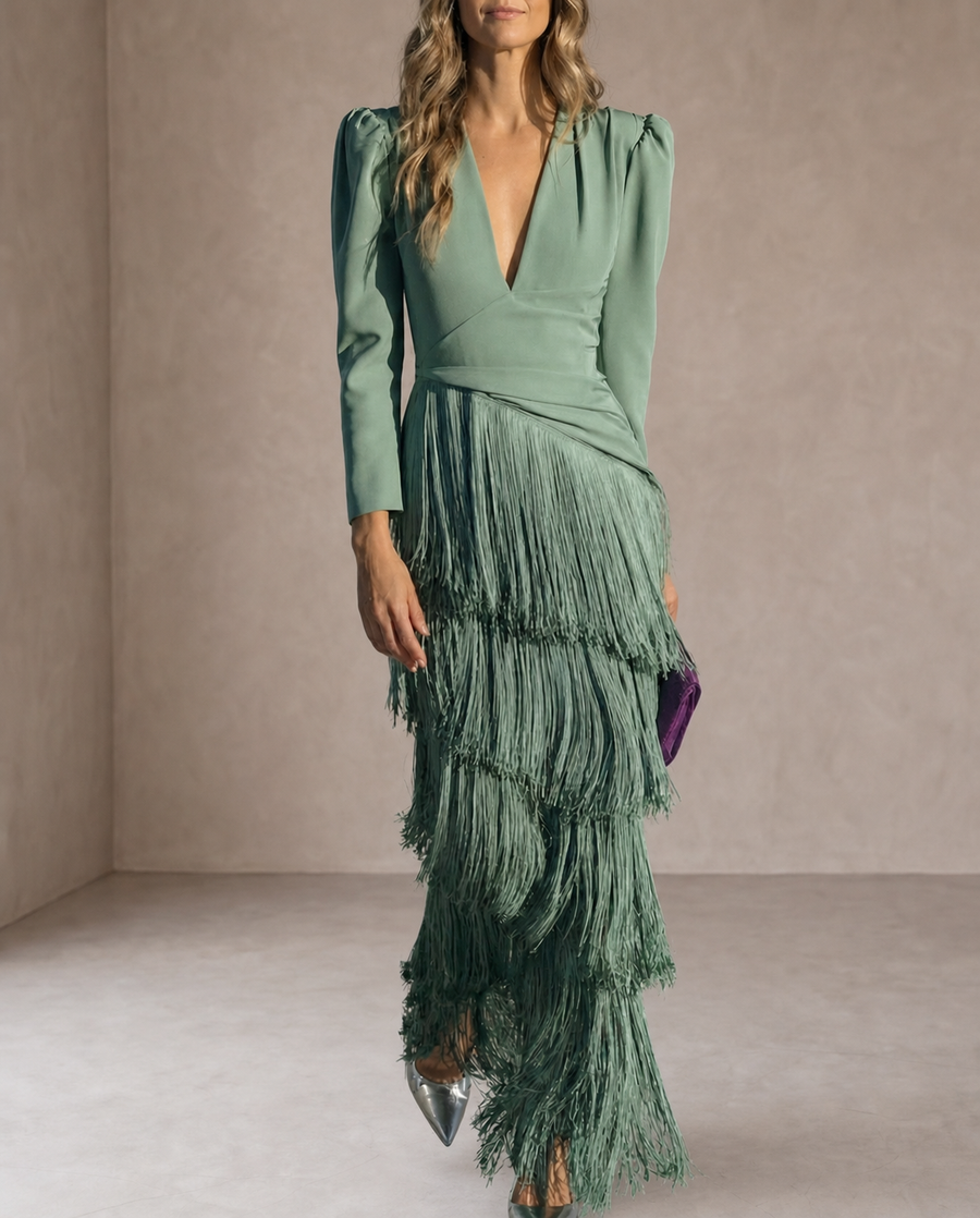Chiara | Elegant Dress with Fringed Sleeves
