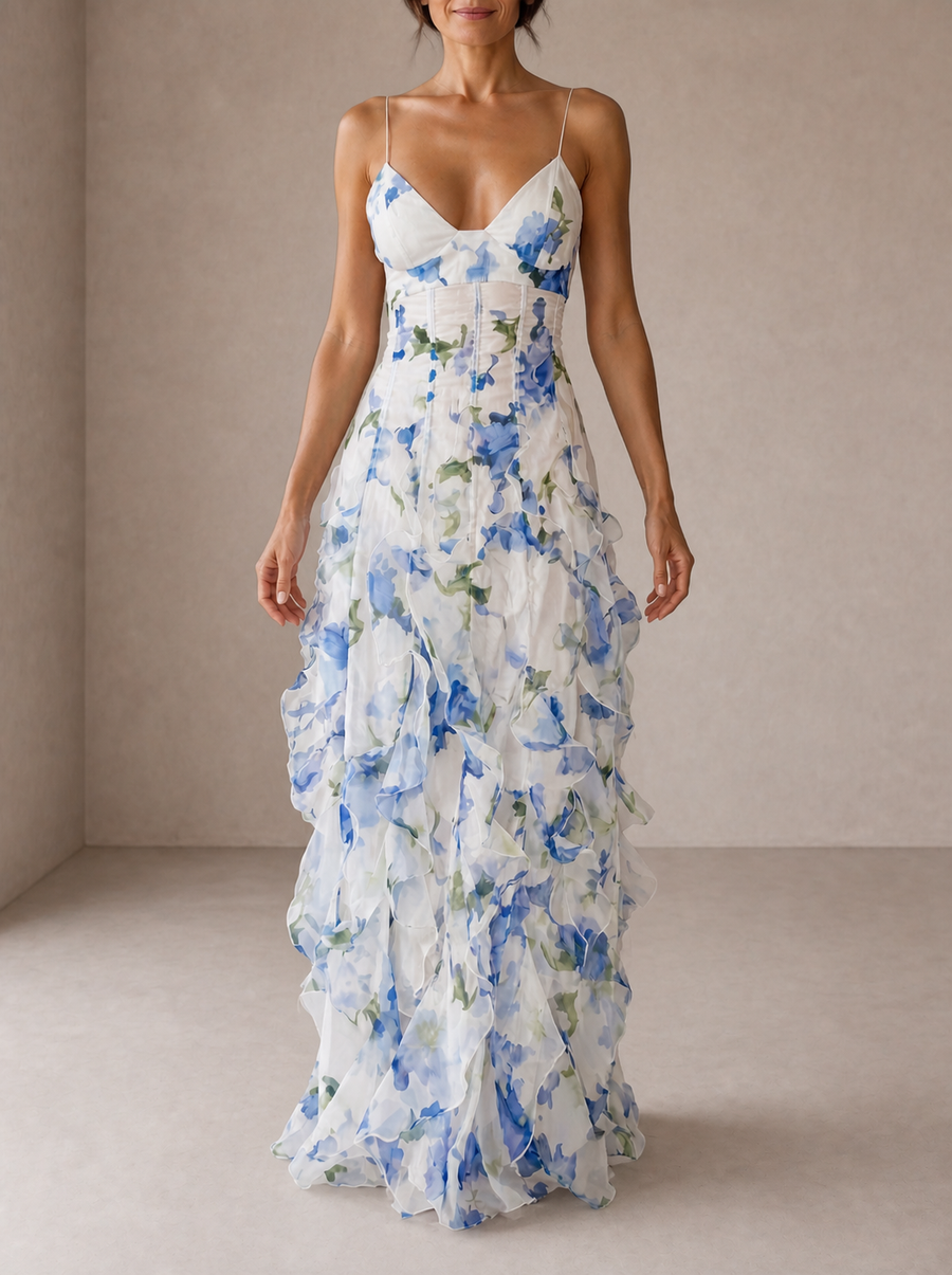 Uri | Floral Midi Dress with Ruffles