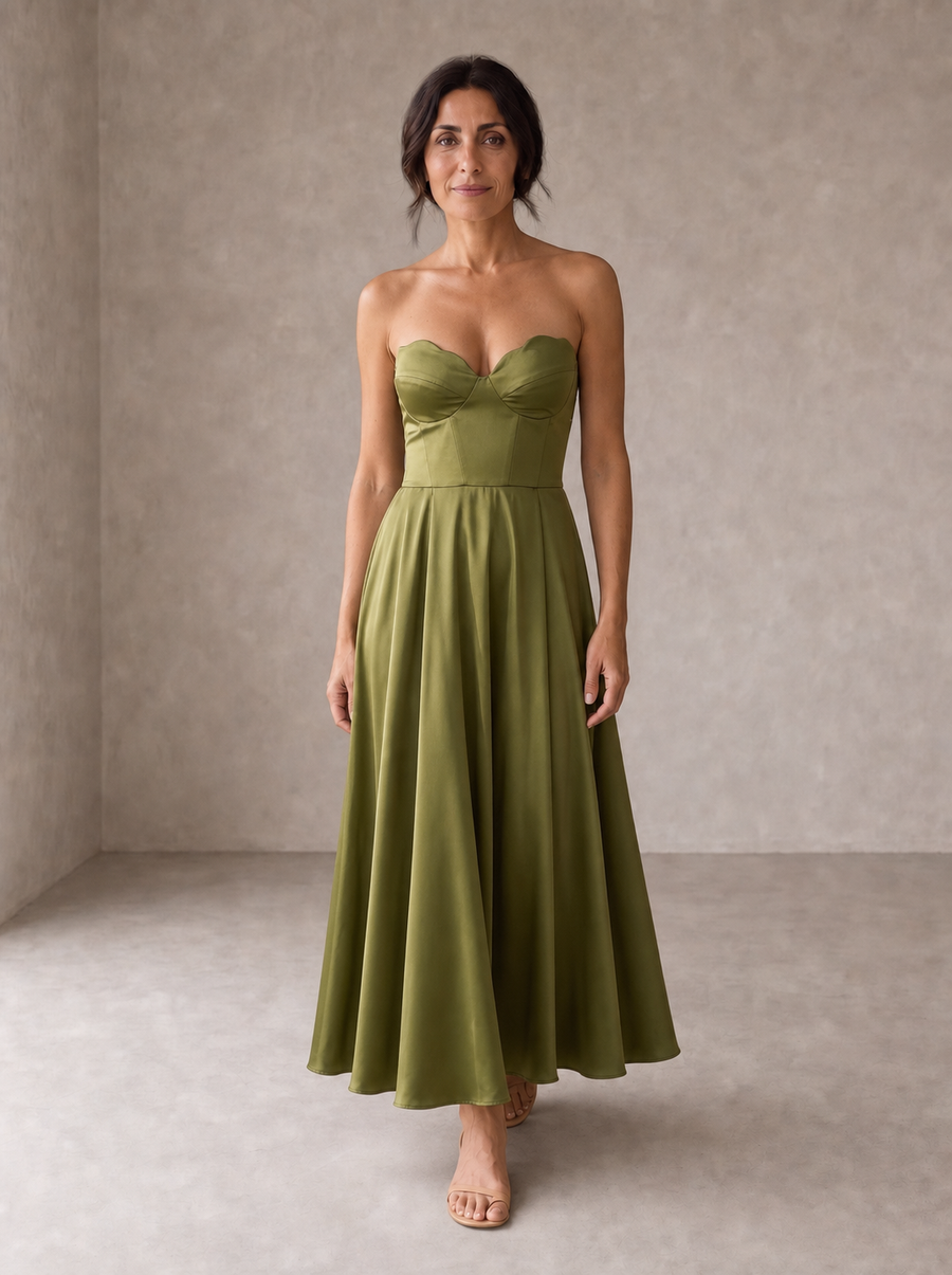 Liora | Elegant Strapless Midi Dress