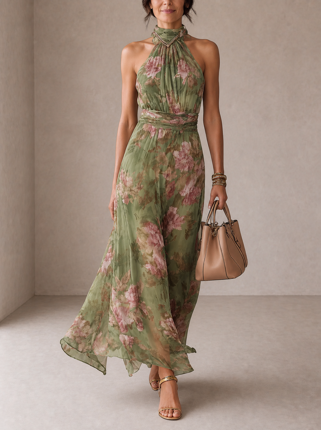 Livia | Elegant Floral Halterneck Maxi Dress