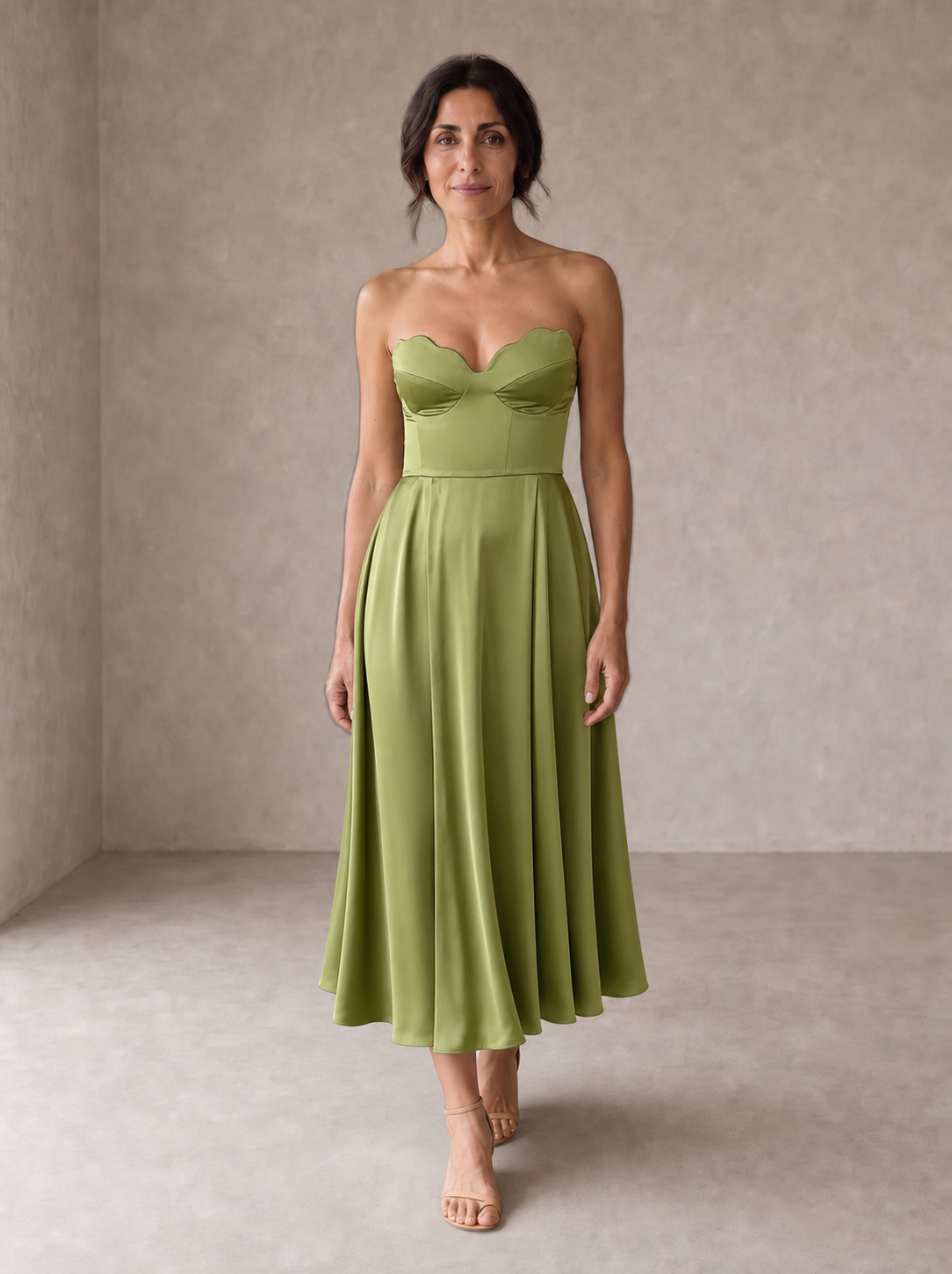 Liora | Elegant Strapless Midi Dress