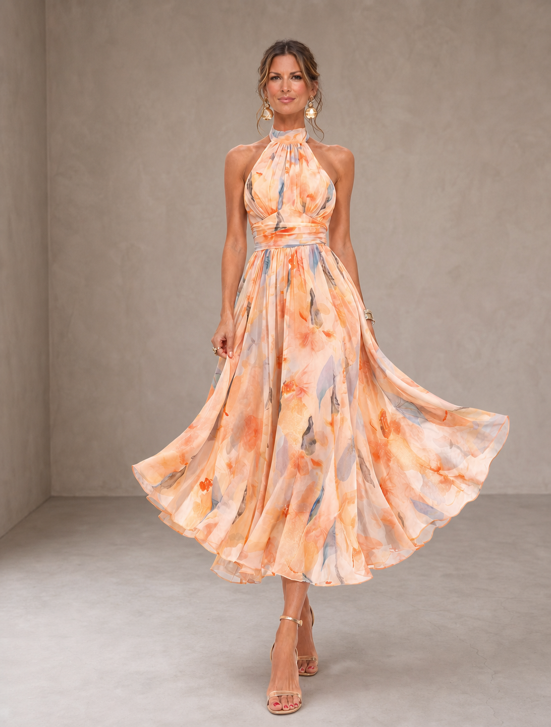 Aurora | Halterneck Dress with Watercolour Print