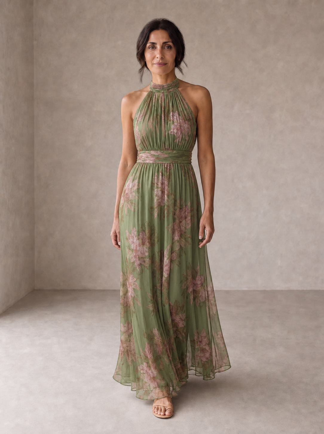 Livia | Elegant Floral Halterneck Maxi Dress