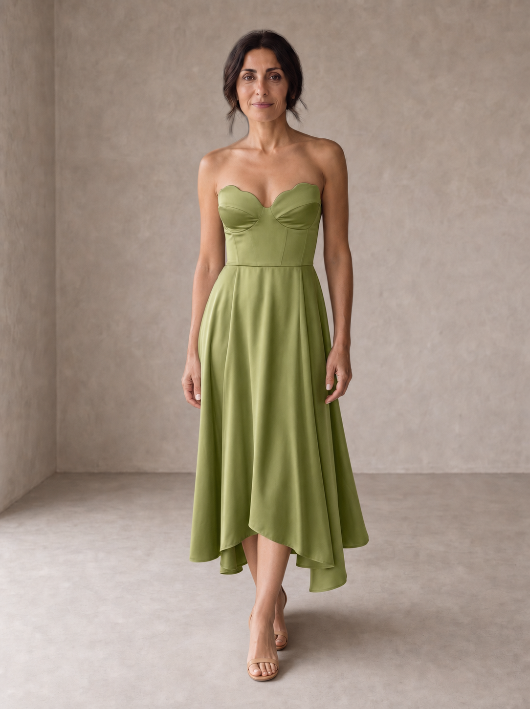 Liora | Elegant Strapless Midi Dress