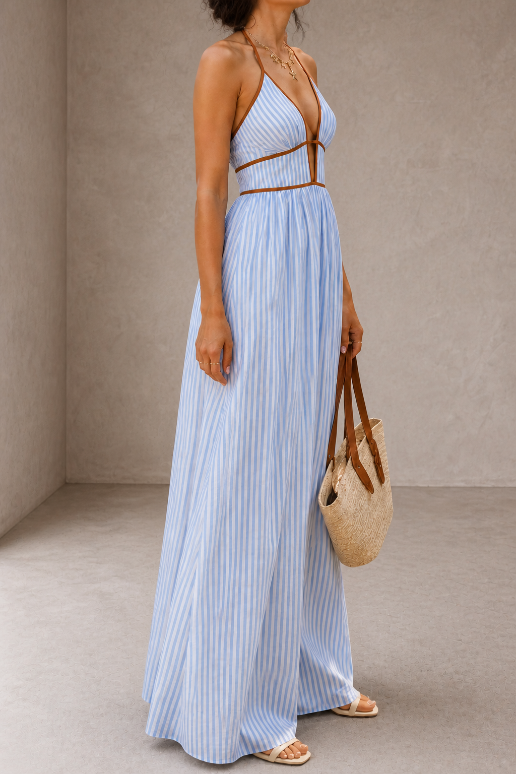 Laurina | Striped Maxi Dress with Cut-Out Neckline