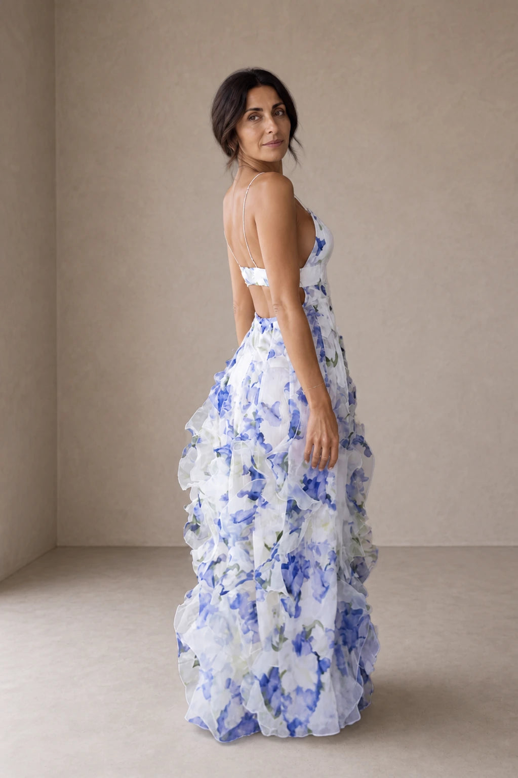 Uri | Floral Midi Dress with Ruffles