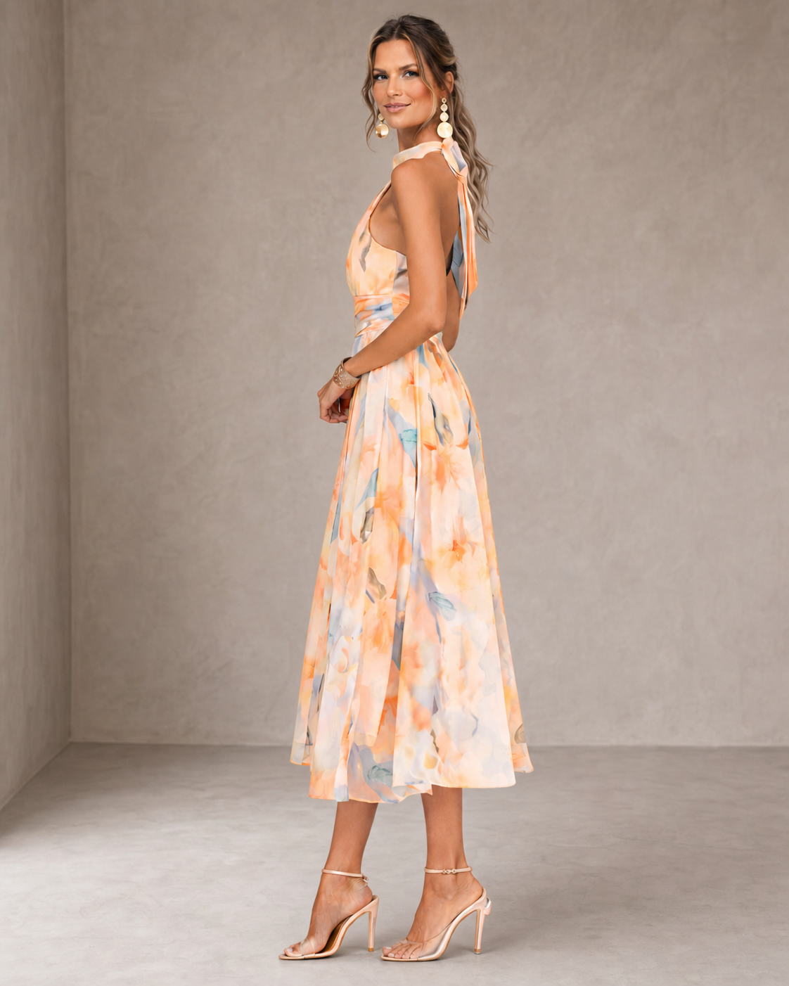 Aurora | Halterneck Dress with Watercolour Print