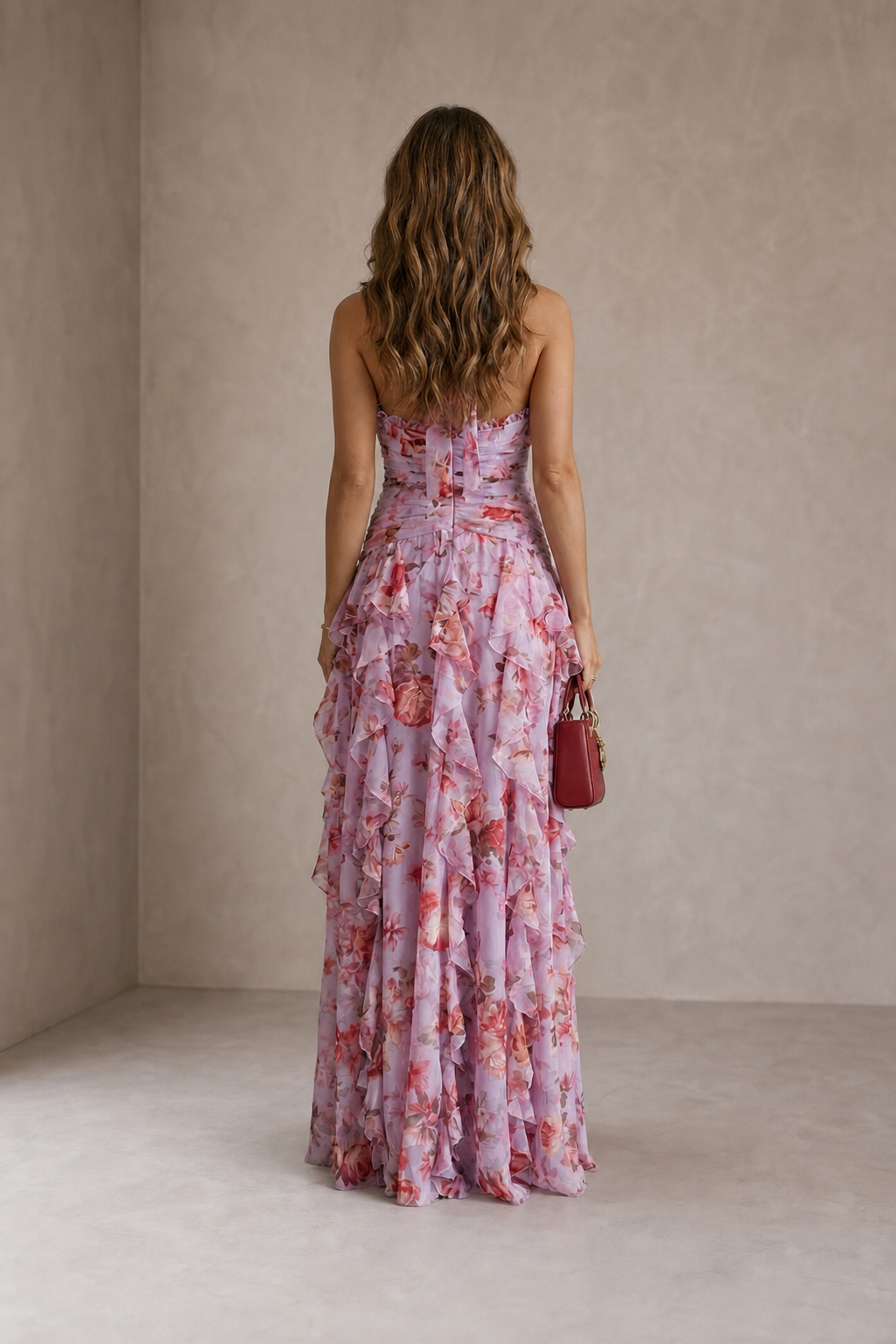 Belladina | Romantic Cascading Rose Halterneck Maxi Dress