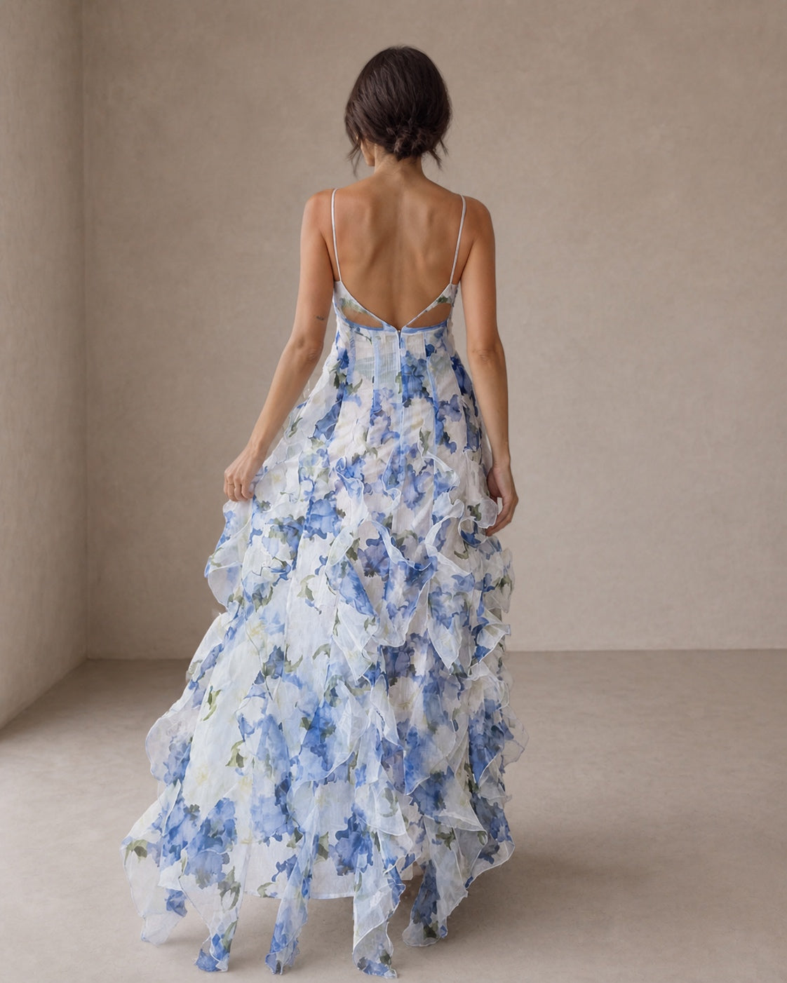 Uri | Floral Midi Dress with Ruffles
