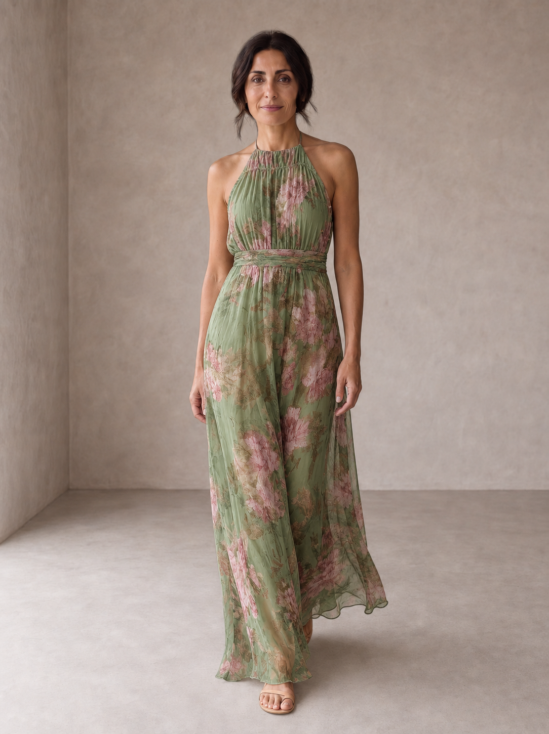 Livia | Elegant Floral Halterneck Maxi Dress