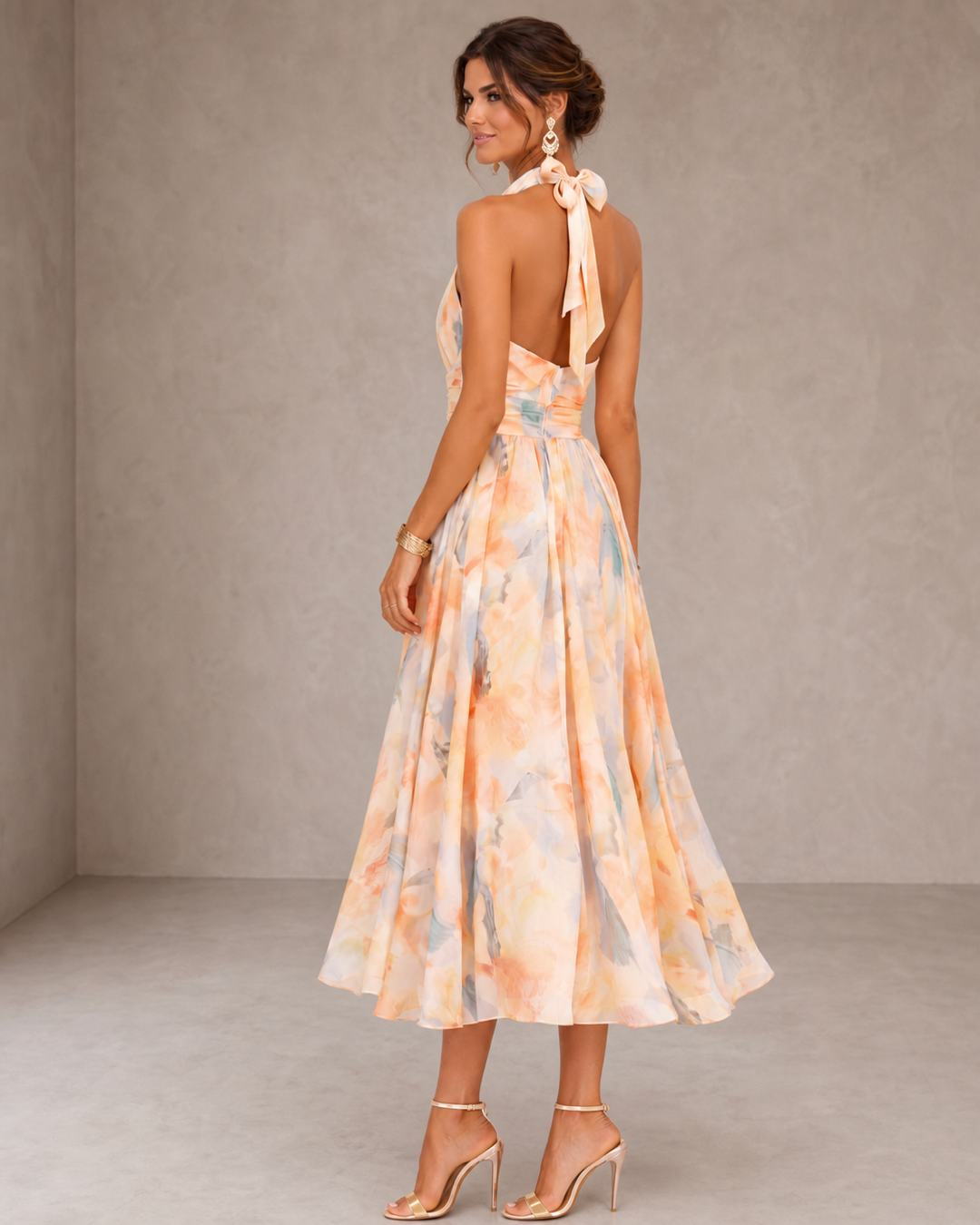 Aurora | Halterneck Dress with Watercolour Print