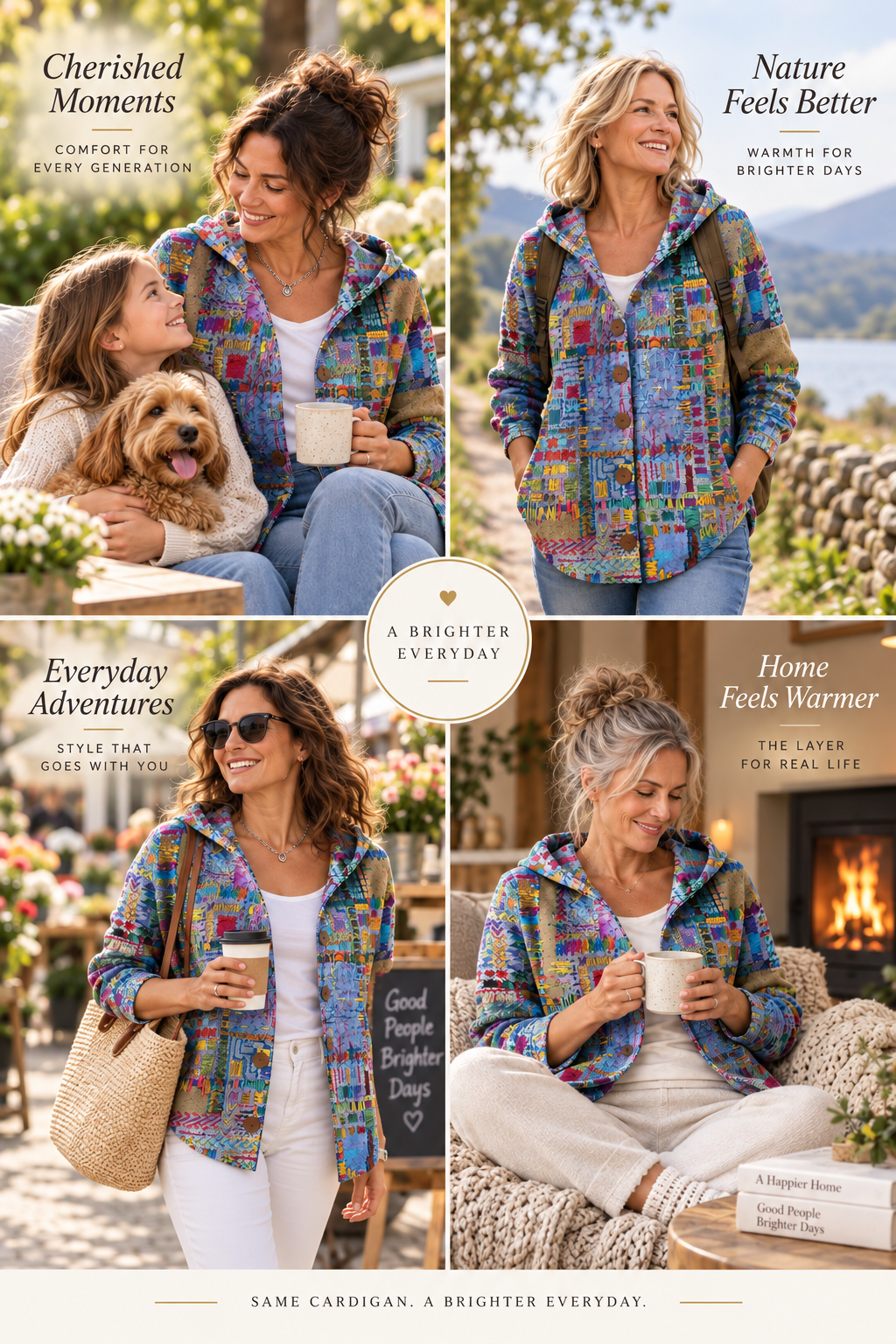 Marinella | Blue Patchwork Hooded Cardigan