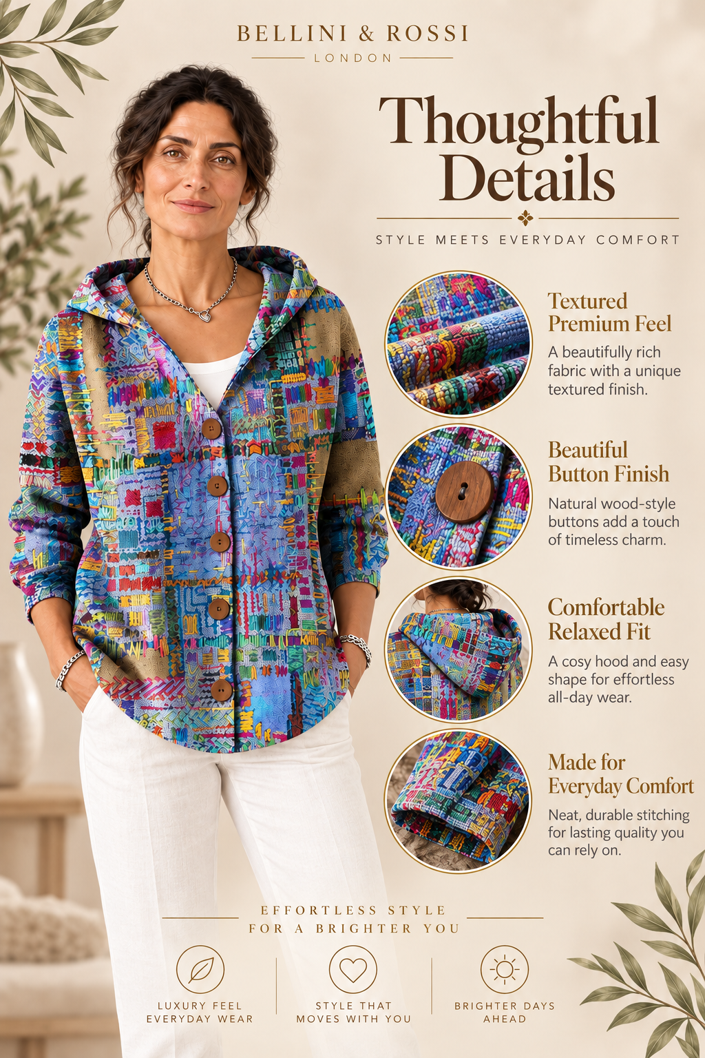 Marinella | Blue Patchwork Hooded Cardigan