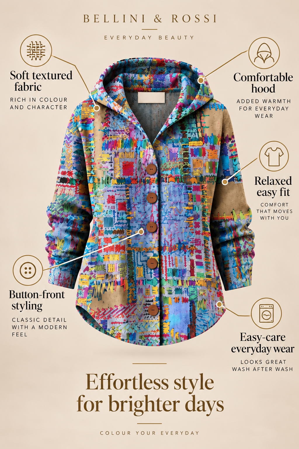 Marinella | Blue Patchwork Hooded Cardigan