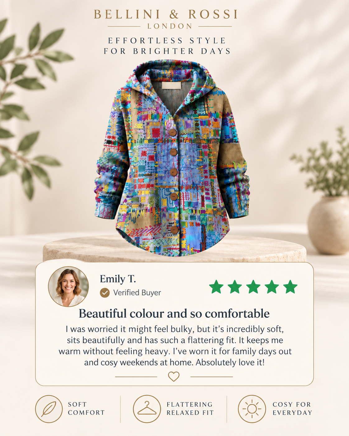 Marinella | Blue Patchwork Hooded Cardigan