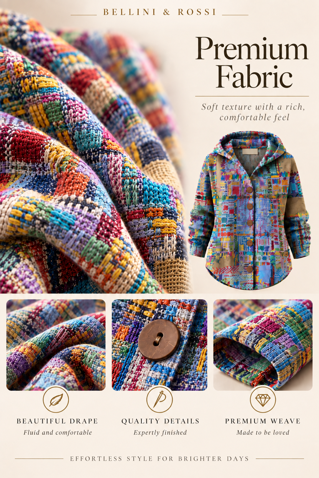 Marinella | Blue Patchwork Hooded Cardigan