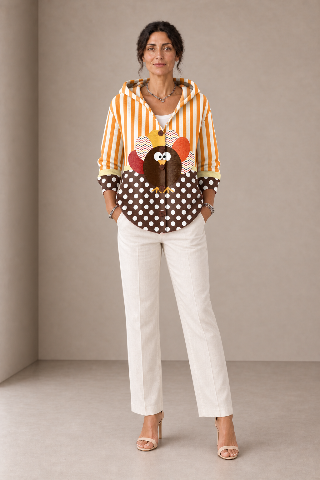 Alba | Orange Hooded Cardigan with Turkey