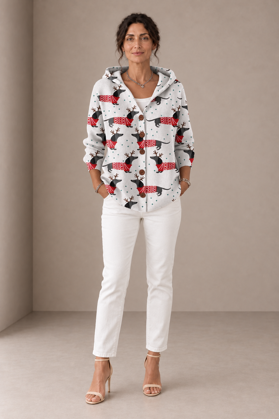 Amabile | White Hooded Christmas Cardigan