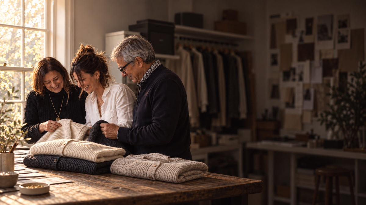 Giulia, Marco and Sofia in the London atelier