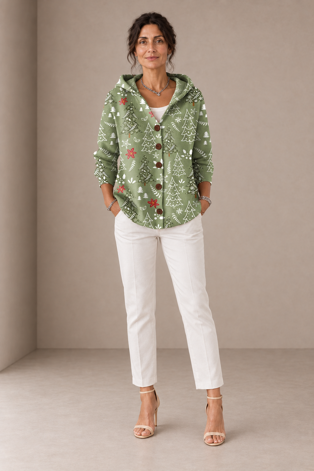 Chiara | Christmas Green Hooded Cardigan