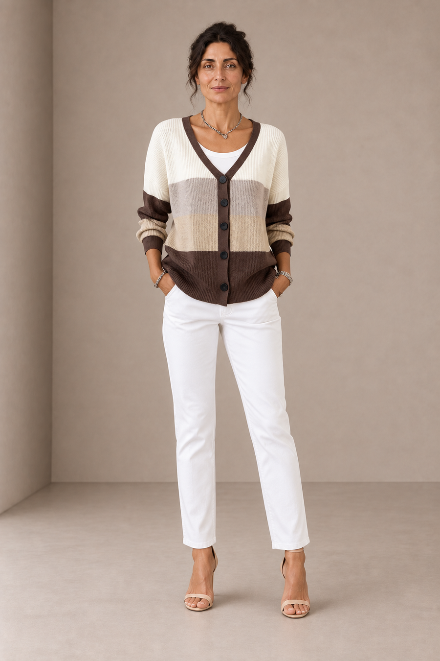 Felicia | Beige and Brown Striped Cardigan