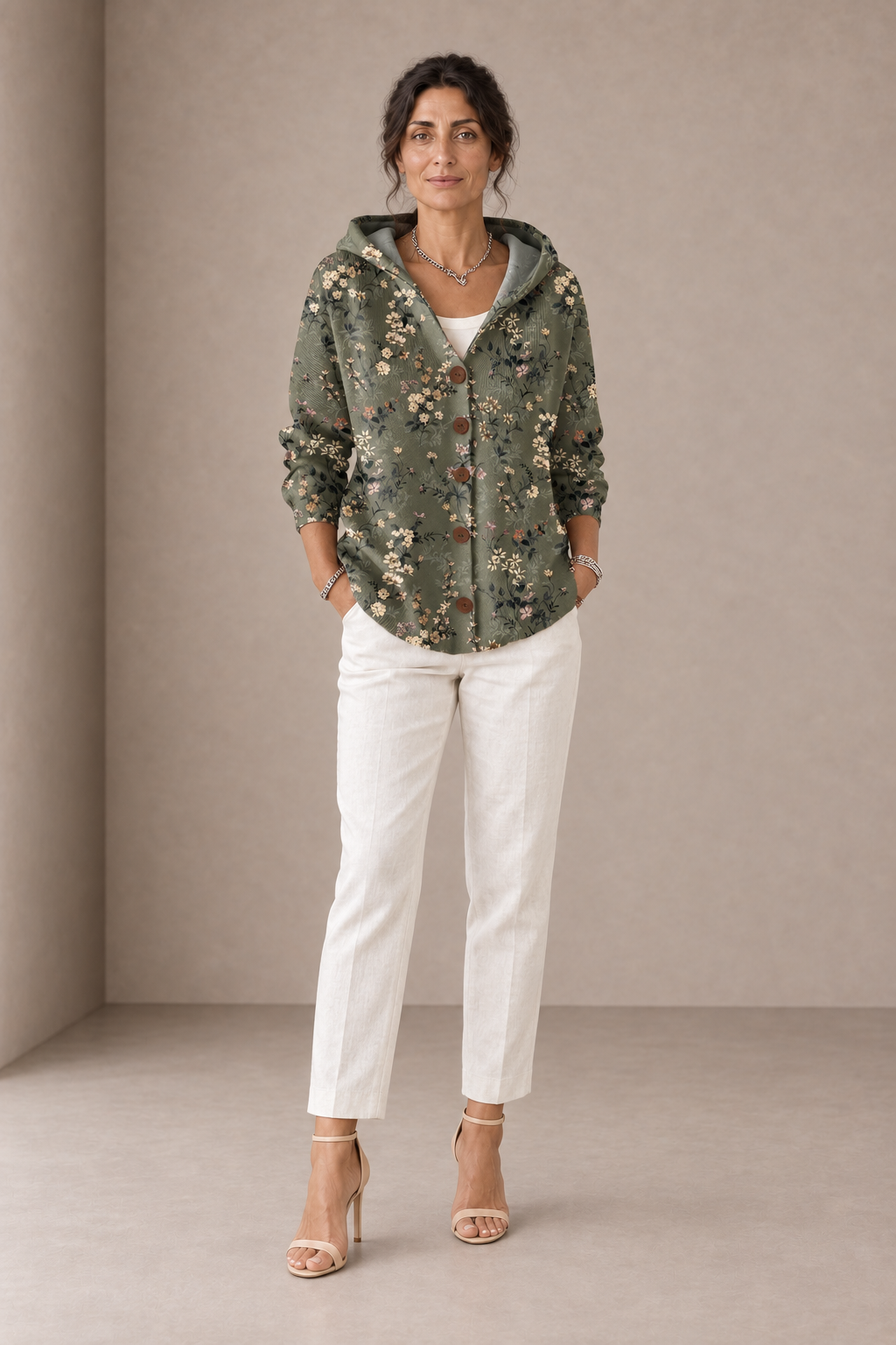 Gloria | Green Floral Hooded Cardigan