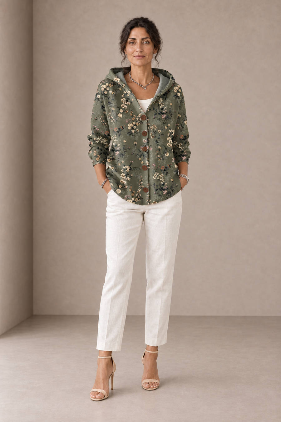 Gloria | Green Floral Hooded Cardigan