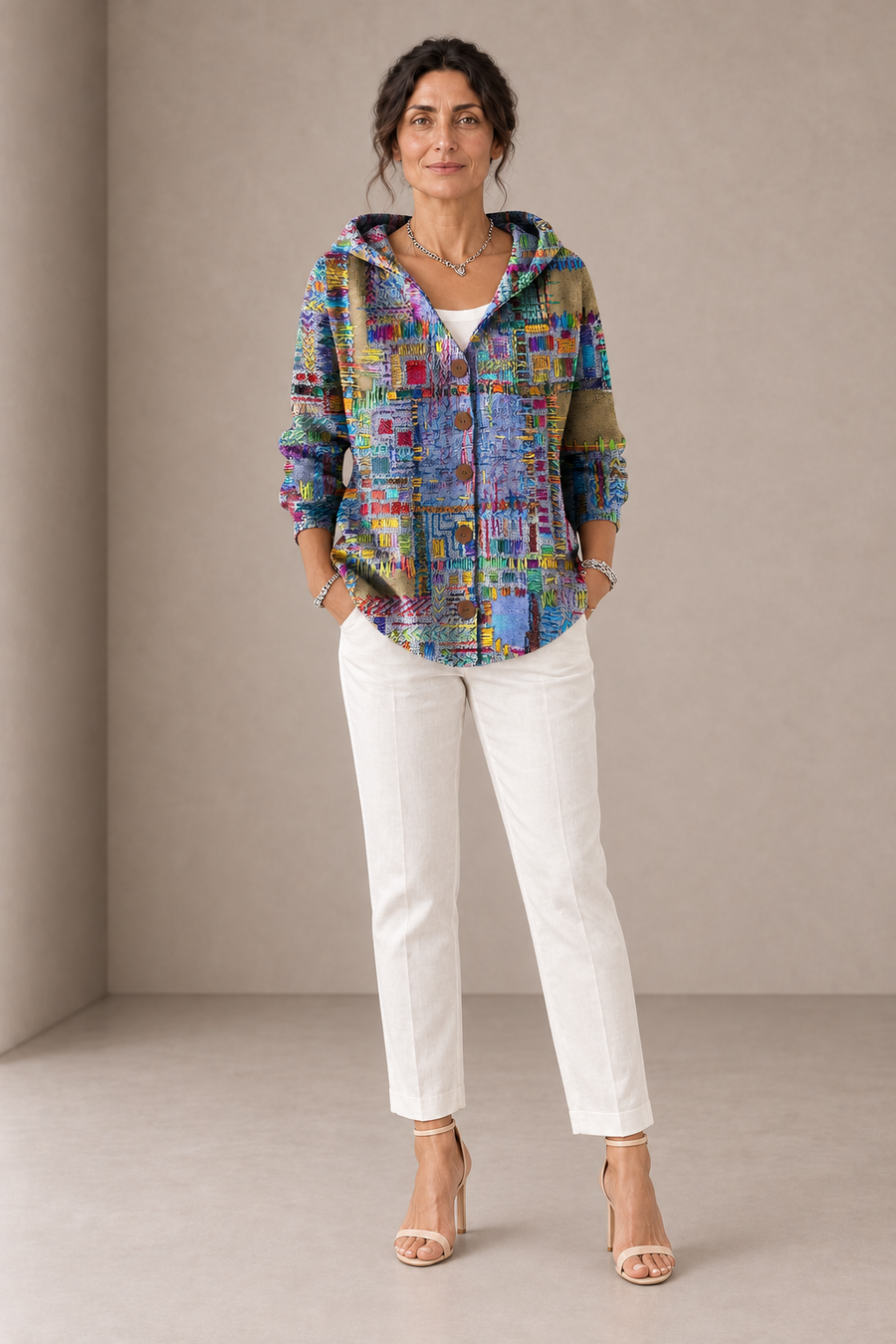 Marinella | Blue Patchwork Hooded Cardigan