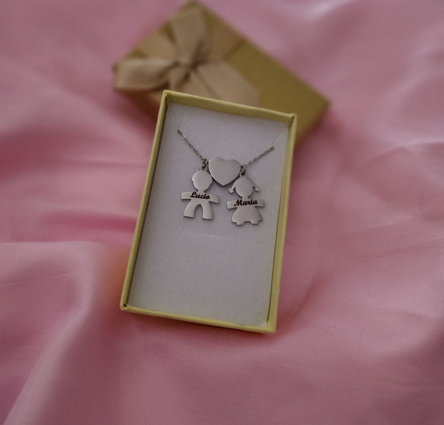 Nina | Silver Necklace with Two Children and a Heart