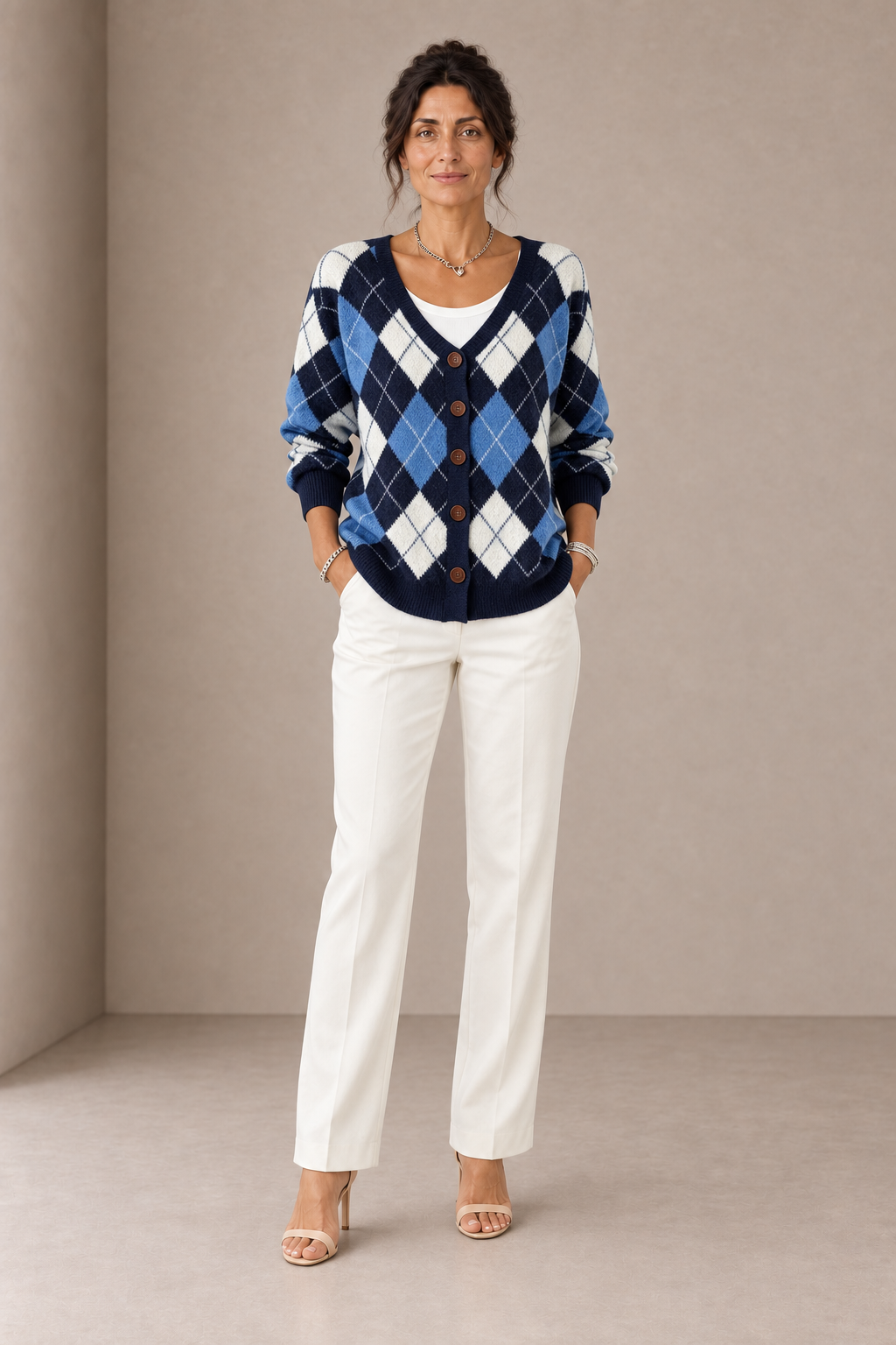 Solidea | Blue Cardigan with Light Blue Diamonds