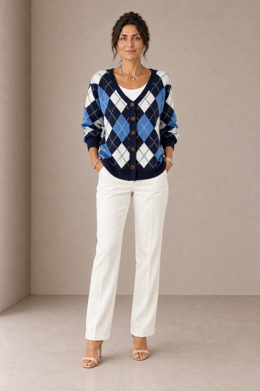 Solidea | Blue Cardigan with Light Blue Diamonds
